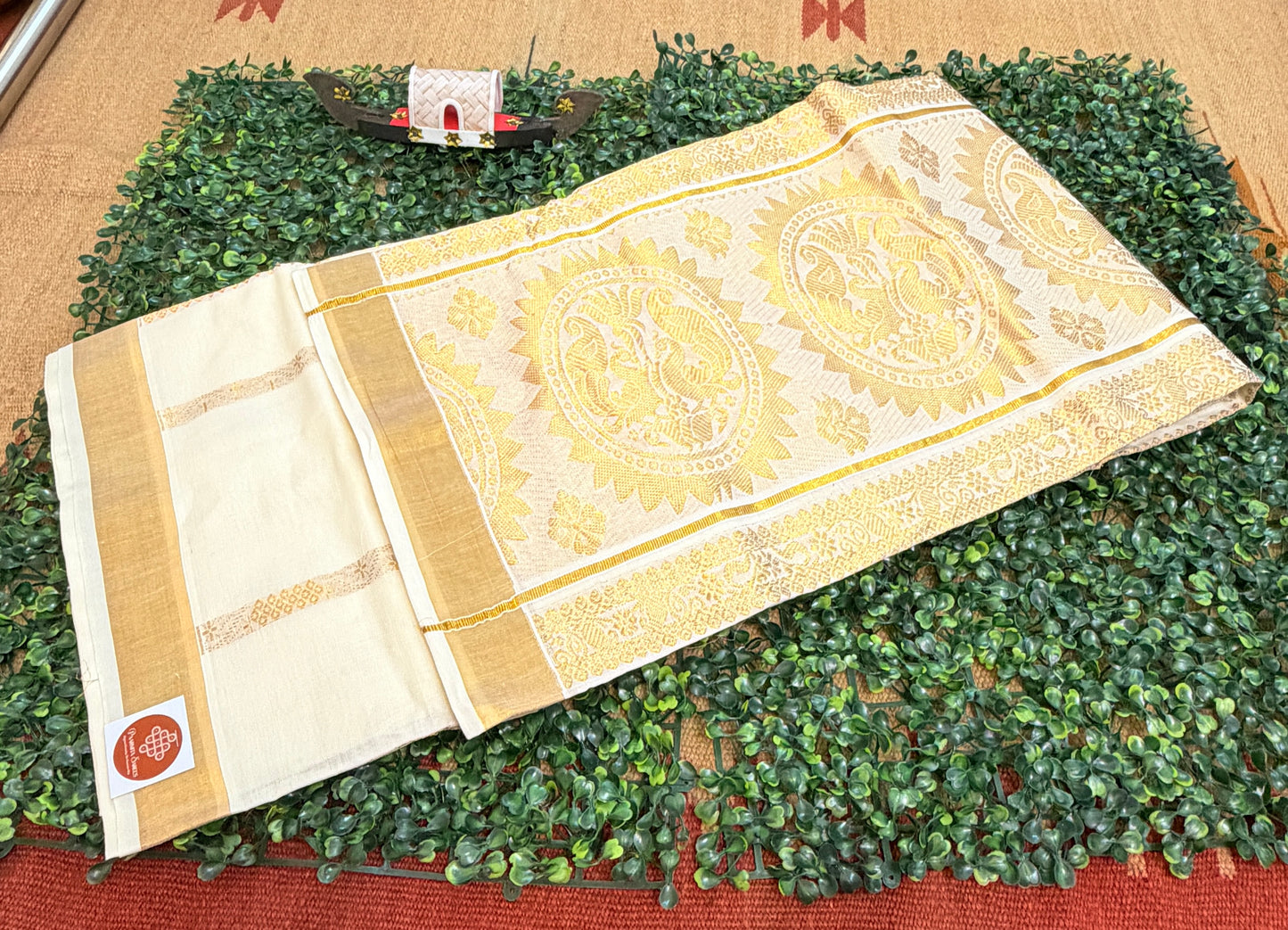 Kerala Kasavu Saree with Designer Embroidery Work