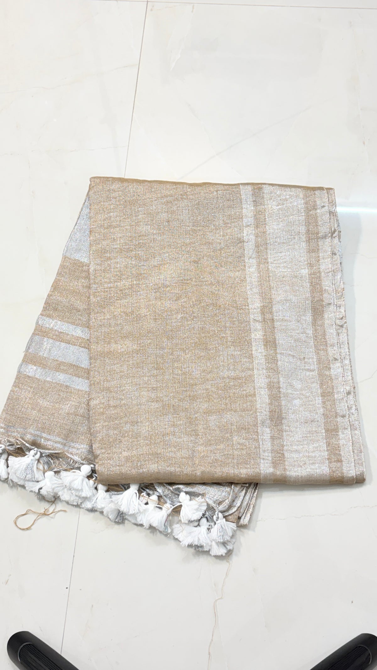 Khadi Tissue Sari with Thick Silver Border for Festive Vibes