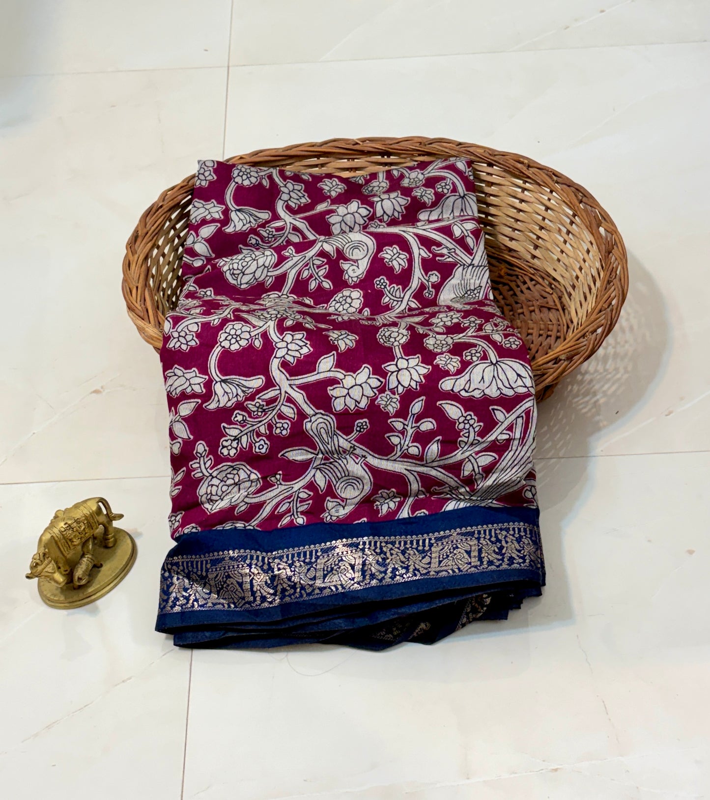 Kalamkari Print Saree with Nizam Border