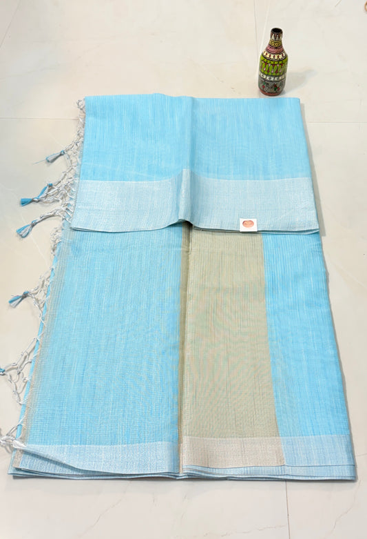 Breathable Viscose cotton sarees with Silver zari border