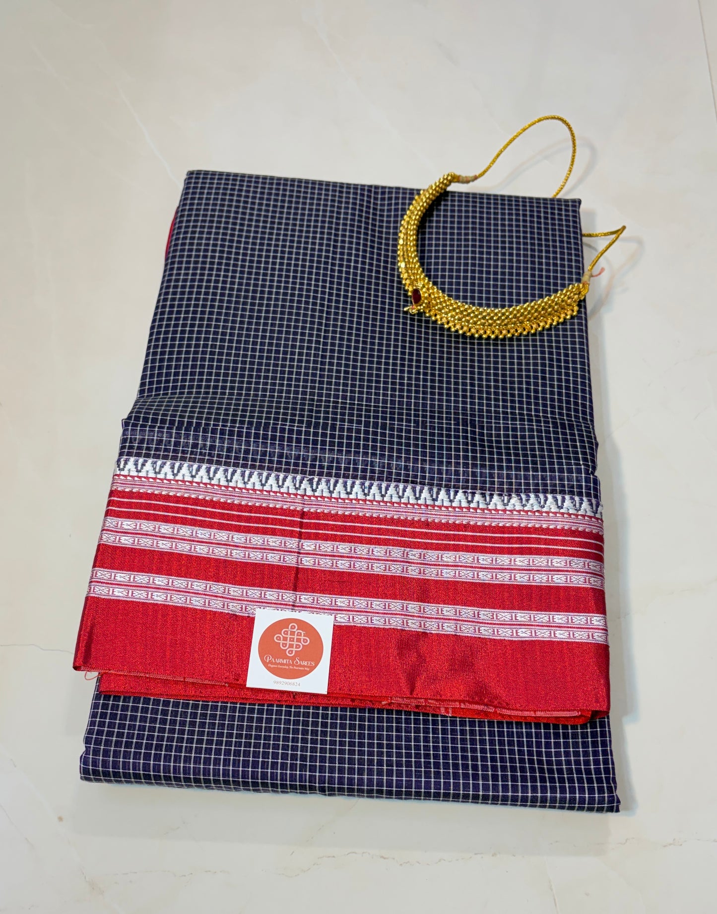 Checked Ilkal Cotton Saree with Gayatri Border
