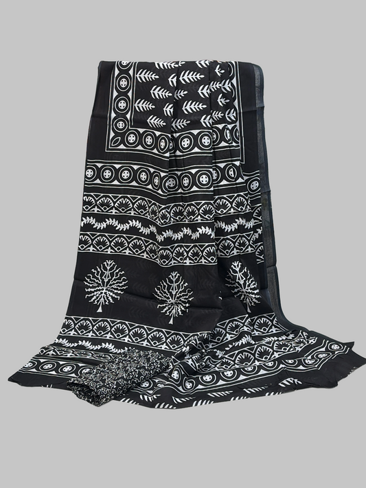 Lawyers' sarees collection- “Classic Contrast – Black & White Mul Cotton Elegance”