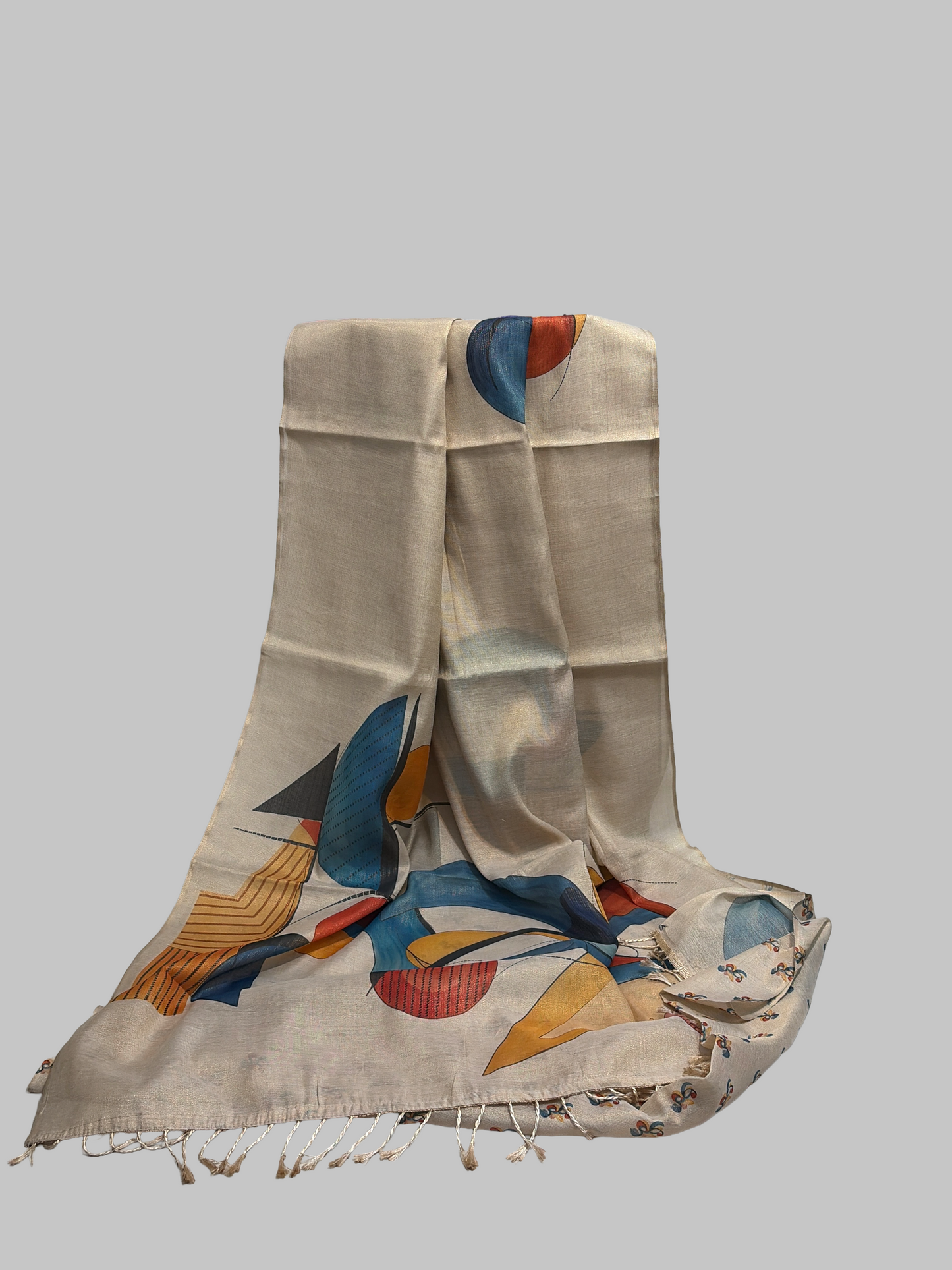 Cotton silk Beige sarees with Prints