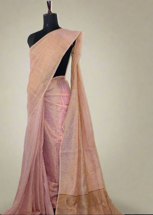 Beige saree with a mannequin on a white background