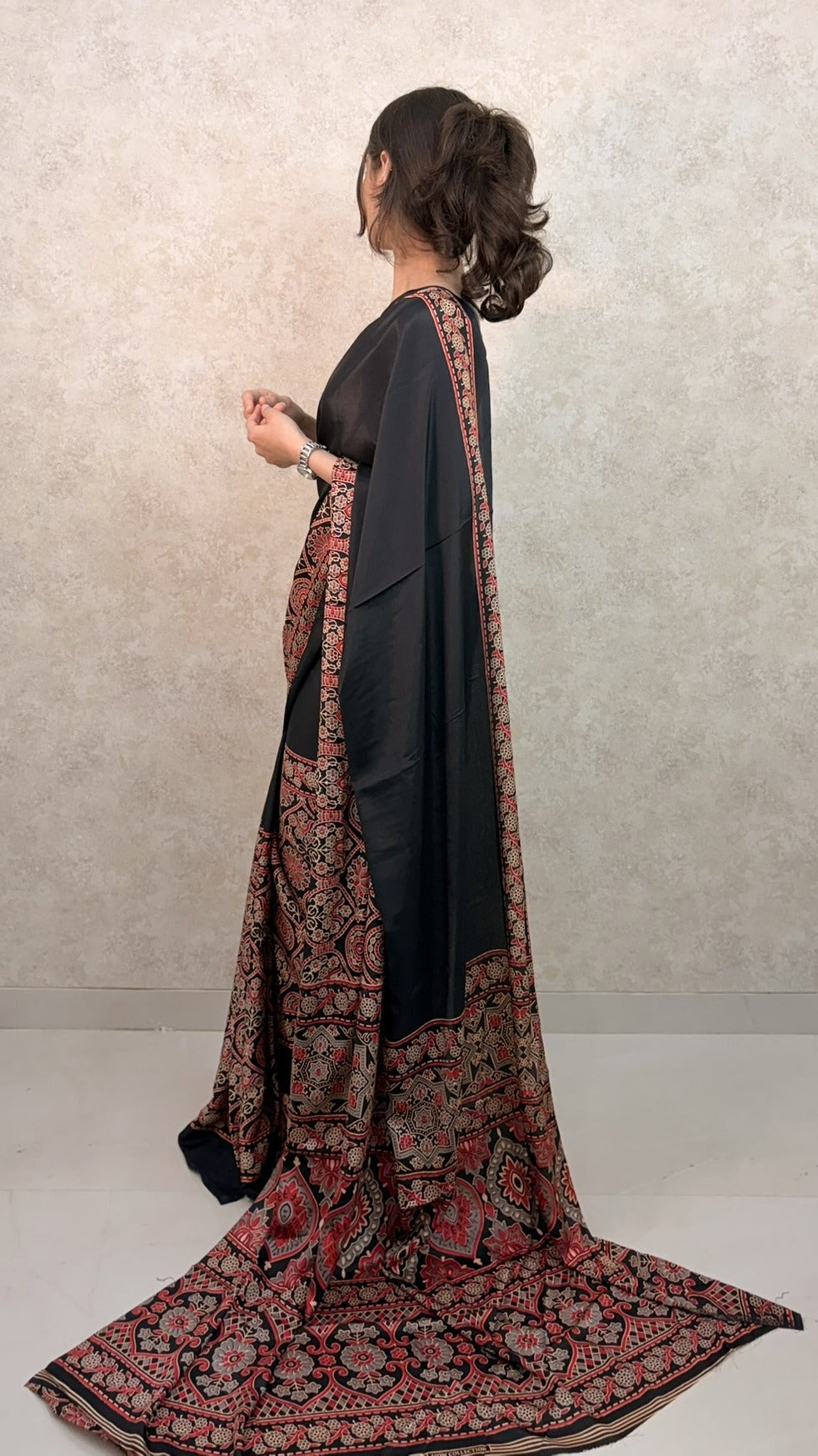 Modal Silk  Sari: Ajrakh Allure on Modal Magic