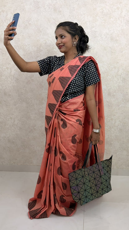 Cotton Silk Saree with Timeless Block Prints