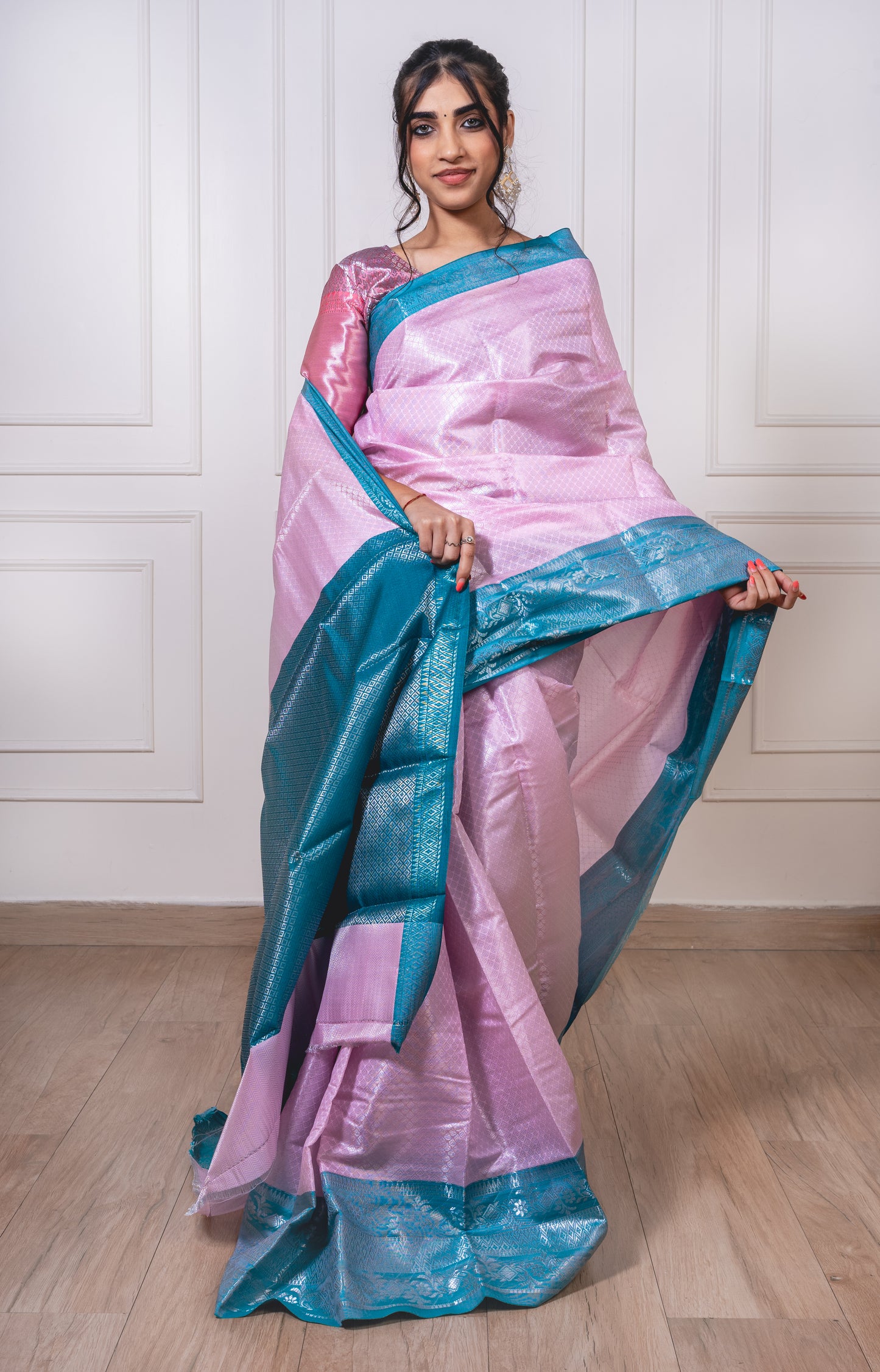 Silver Zari Sparkle-  Banarasi Brocade in Lustrous Silk
