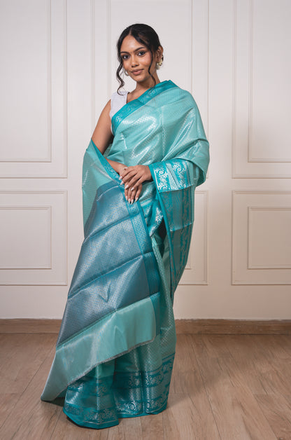 Silver Zari Sparkle-  Banarasi Brocade in Lustrous Silk