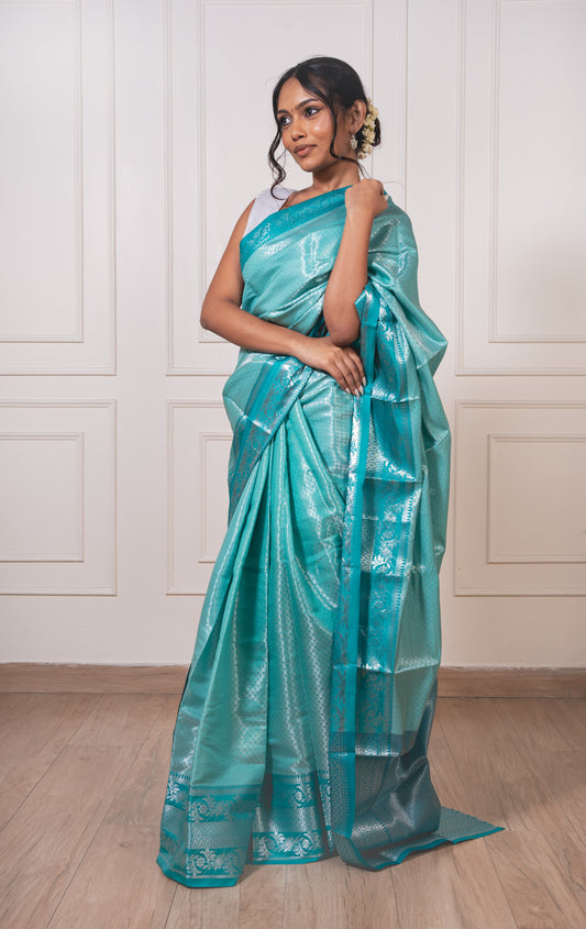 Silver Zari Sparkle-  Banarasi Brocade in Lustrous Silk