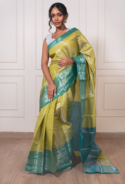 Silver Zari Sparkle-  Banarasi Brocade in Lustrous Silk
