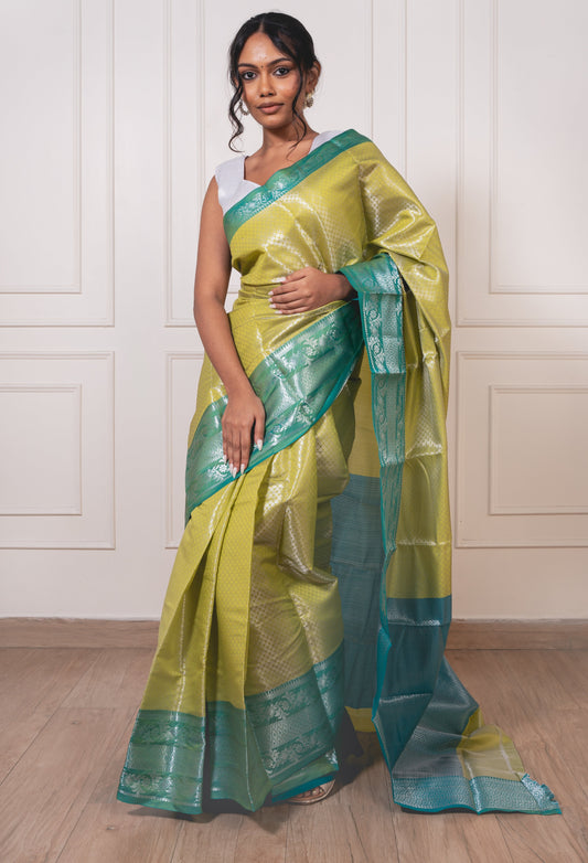 Silver Zari Sparkle-  Banarasi Brocade in Lustrous Silk