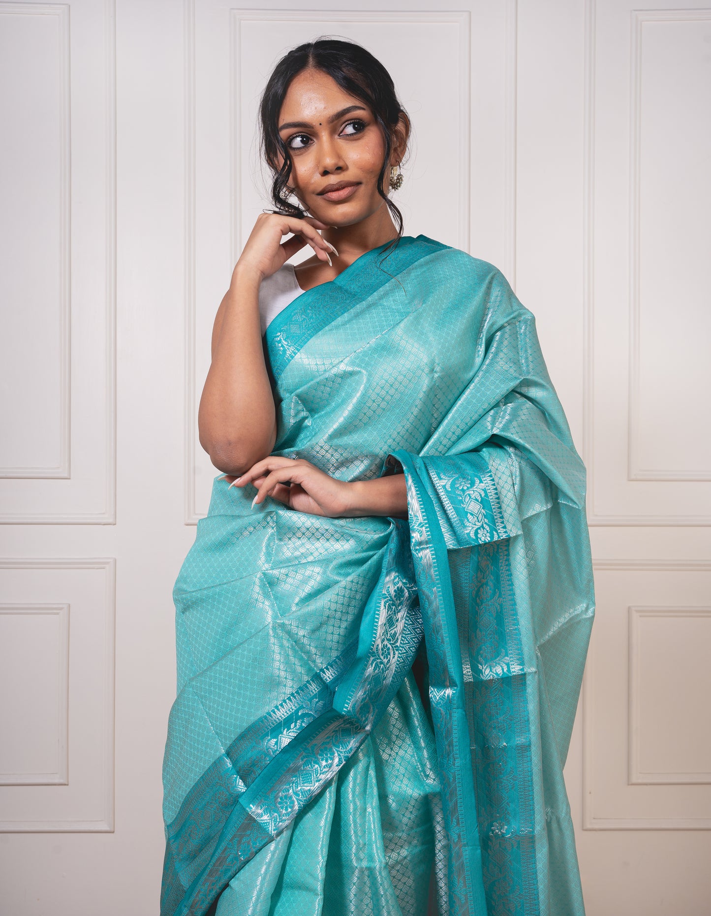 Silver Zari Sparkle-  Banarasi Brocade in Lustrous Silk