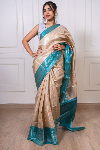 Silver Zari Sparkle-  Banarasi Brocade in Lustrous Silk
