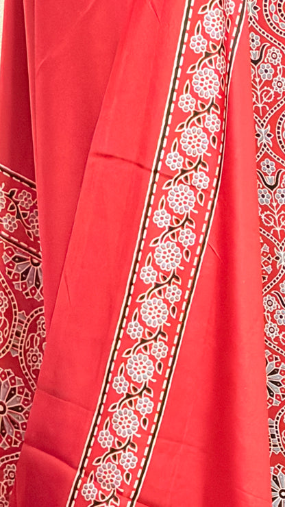 Modal Silk  Sari: Ajrakh Allure on Modal Magic