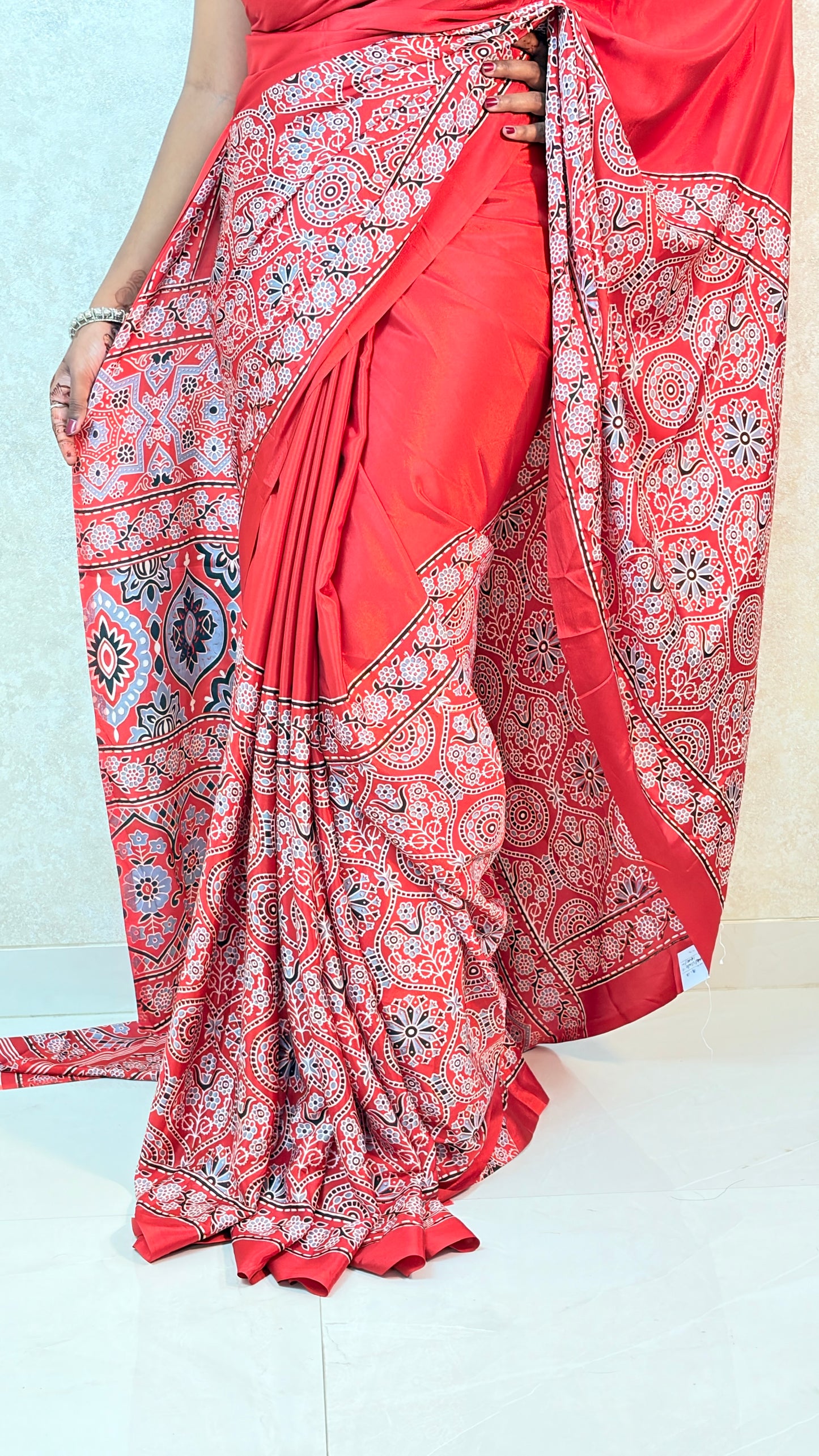 Modal Silk  Sari: Ajrakh Allure on Modal Magic