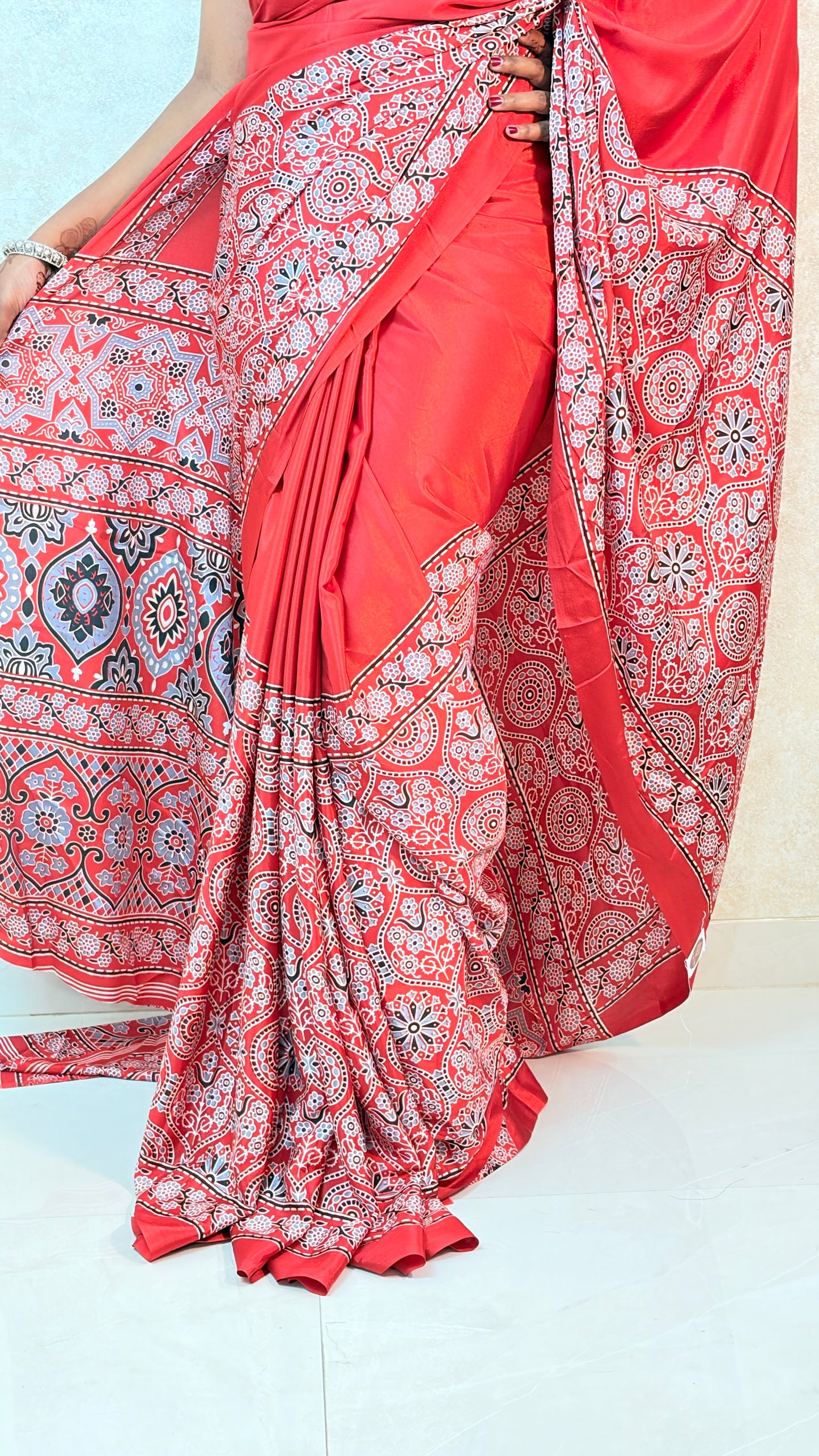 Modal Silk  Sari: Ajrakh Allure on Modal Magic