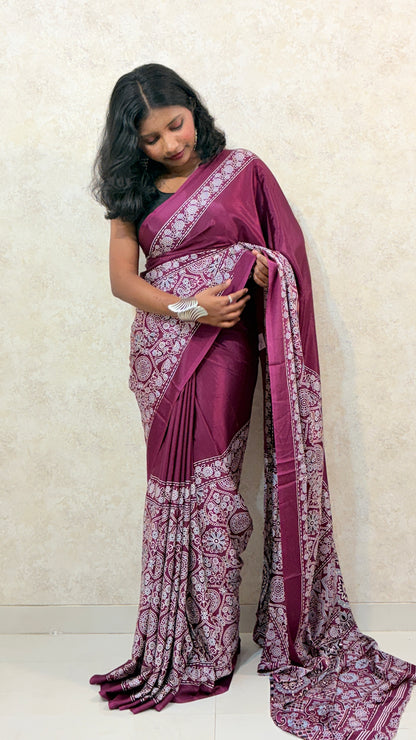 Modal Silk  Sari: Ajrakh Allure on Modal Magic