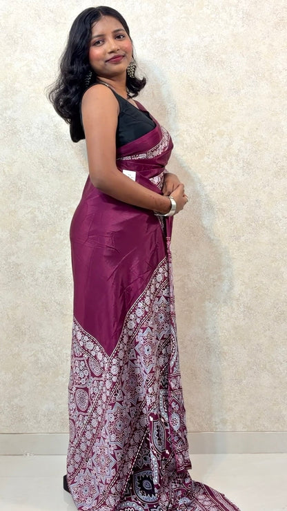 Modal Silk  Sari: Ajrakh Allure on Modal Magic