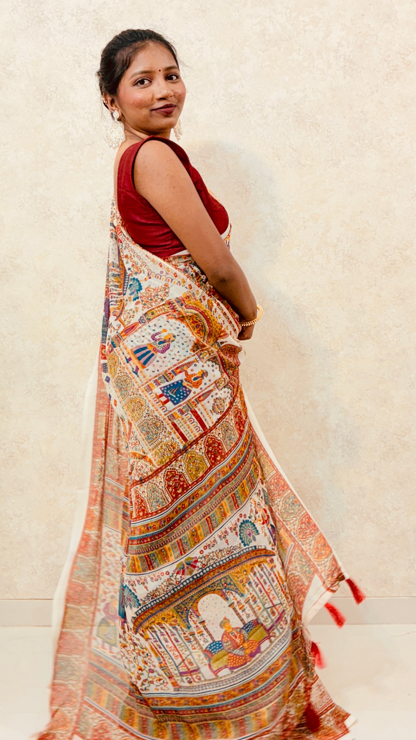 Flow & Glow: Chiffon Saree with Heritage Pashmina  Prints