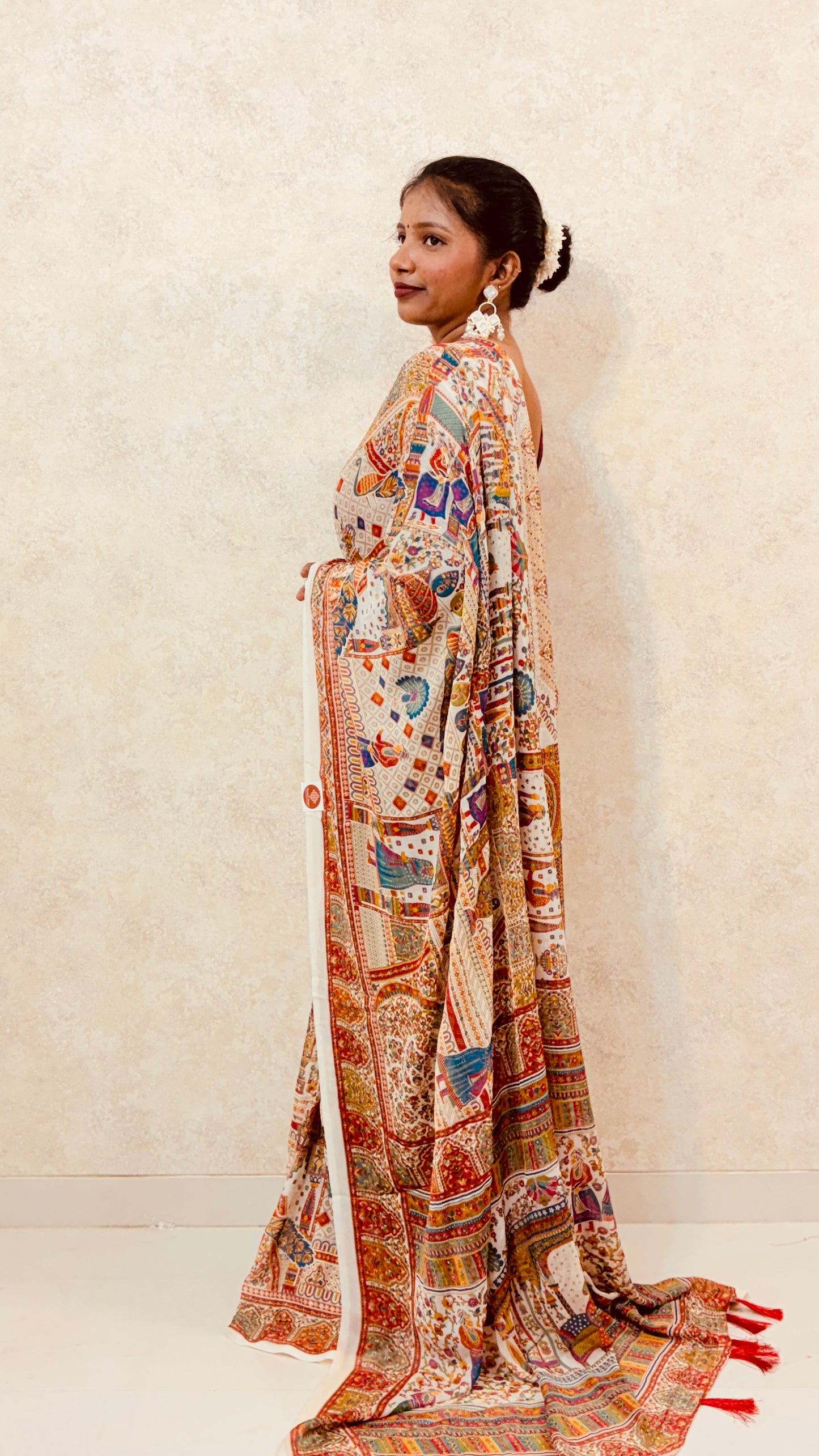 Flow & Glow: Chiffon Saree with Heritage Pashmina  Prints