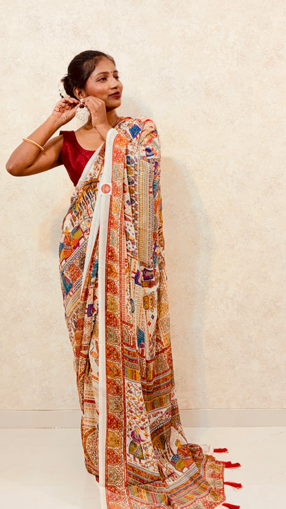 Flow & Glow: Chiffon Saree with Heritage Pashmina  Prints