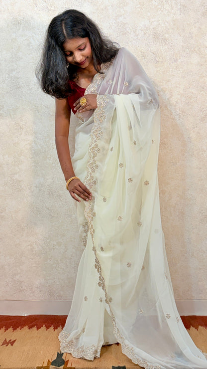 Party‑Perfect Georgette Saree with Golden Embellishments