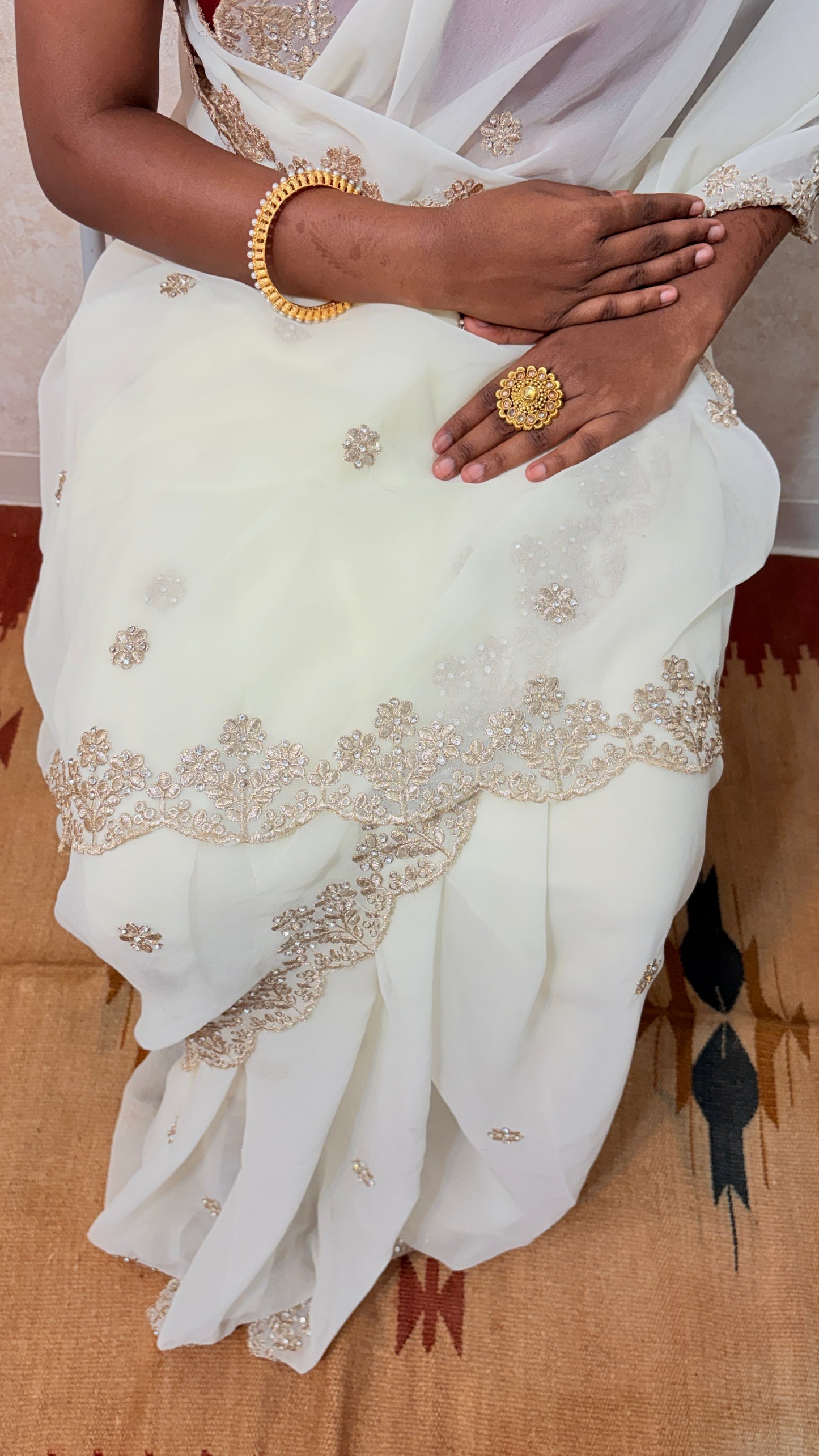 Party‑Perfect Georgette Saree with Golden Embellishments