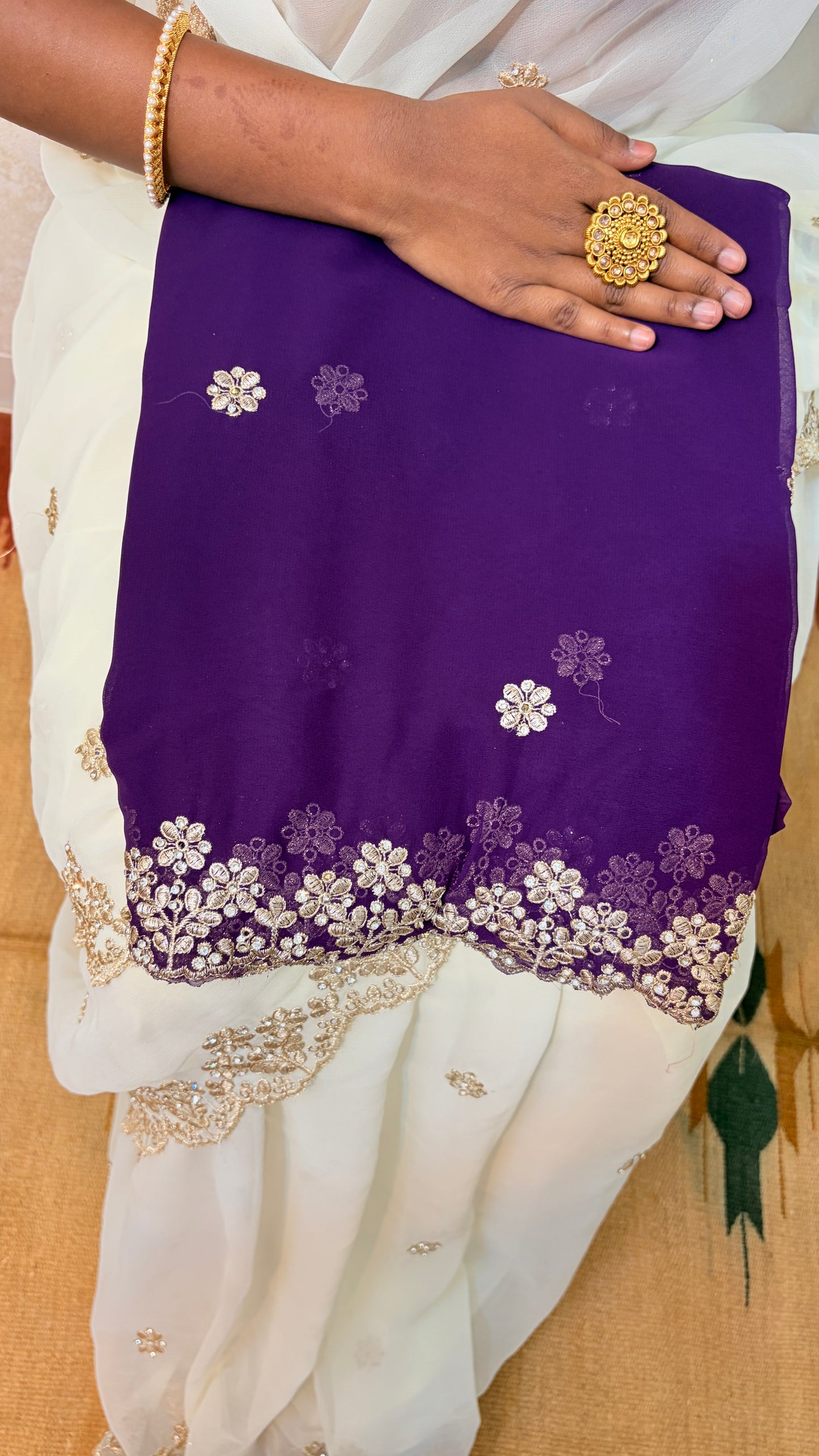 Party‑Perfect Georgette Saree with Golden Embellishments