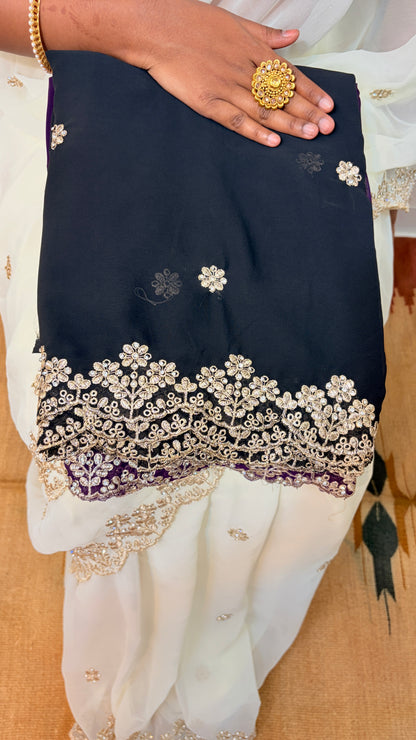 Party‑Perfect Georgette Saree with Golden Embellishments