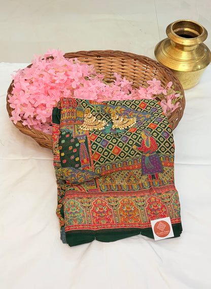 Flow & Glow: Chiffon Saree with Heritage Pashmina  Prints