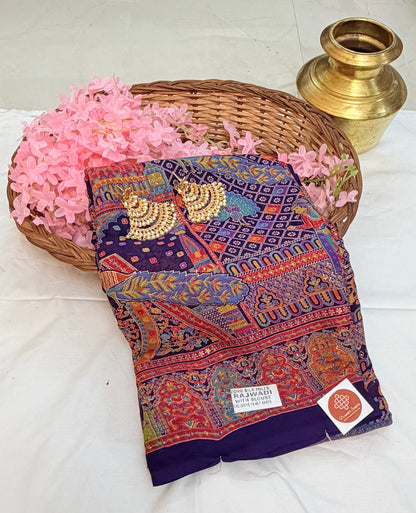 Flow & Glow: Chiffon Saree with Heritage Pashmina  Prints