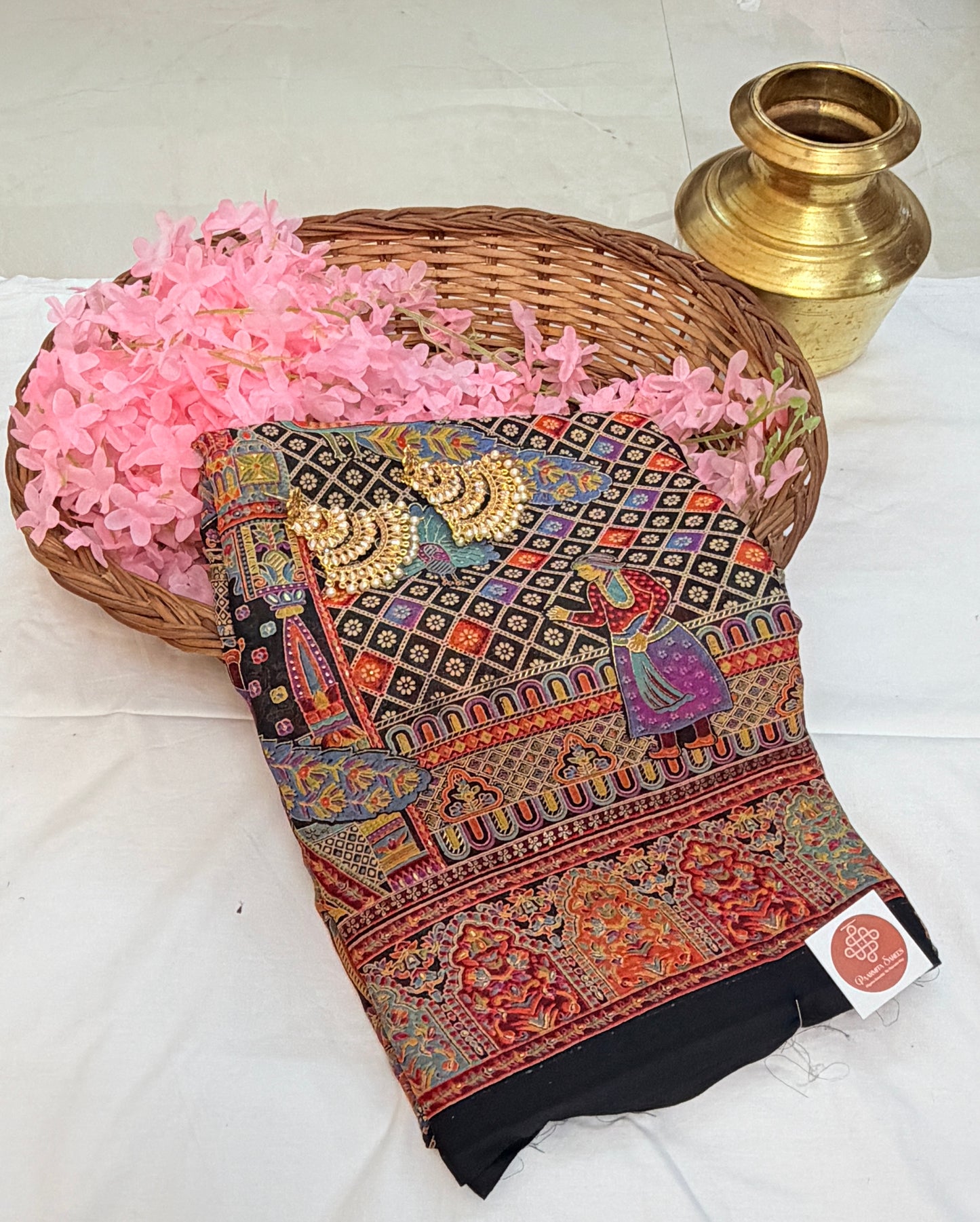 Flow & Glow: Chiffon Saree with Heritage Pashmina  Prints