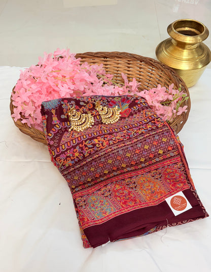 Flow & Glow: Chiffon Saree with Heritage Pashmina  Prints