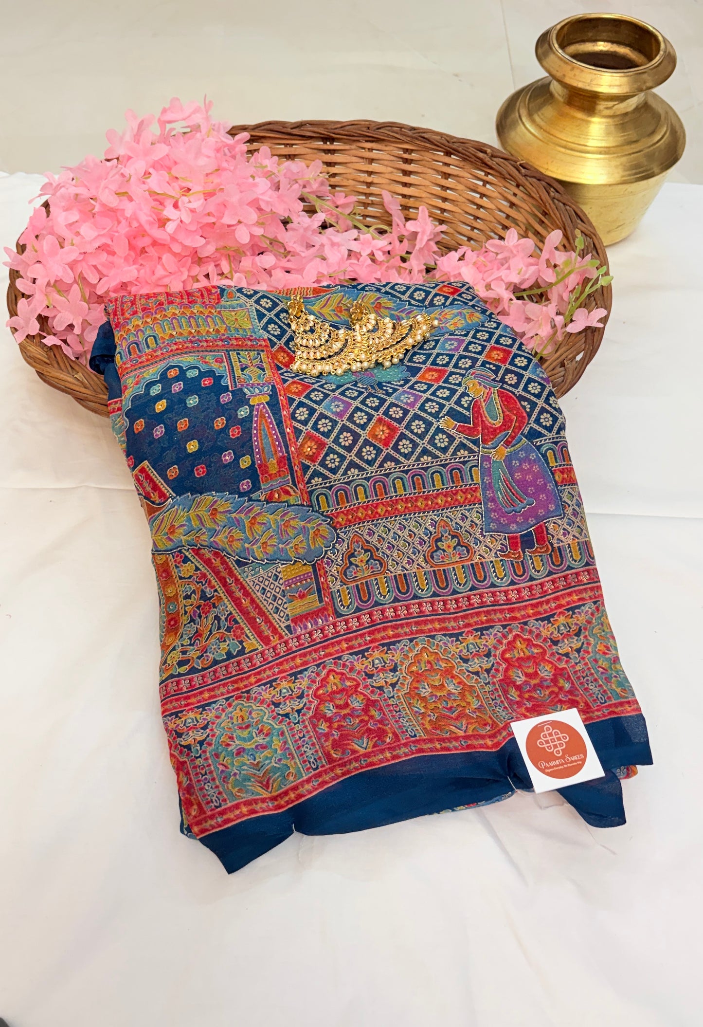 Flow & Glow: Chiffon Saree with Heritage Pashmina  Prints