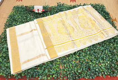 Kerala Kasavu Saree with Designer Embroidery Work