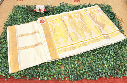 Kerala Kasavu Saree with Designer Embroidery Work