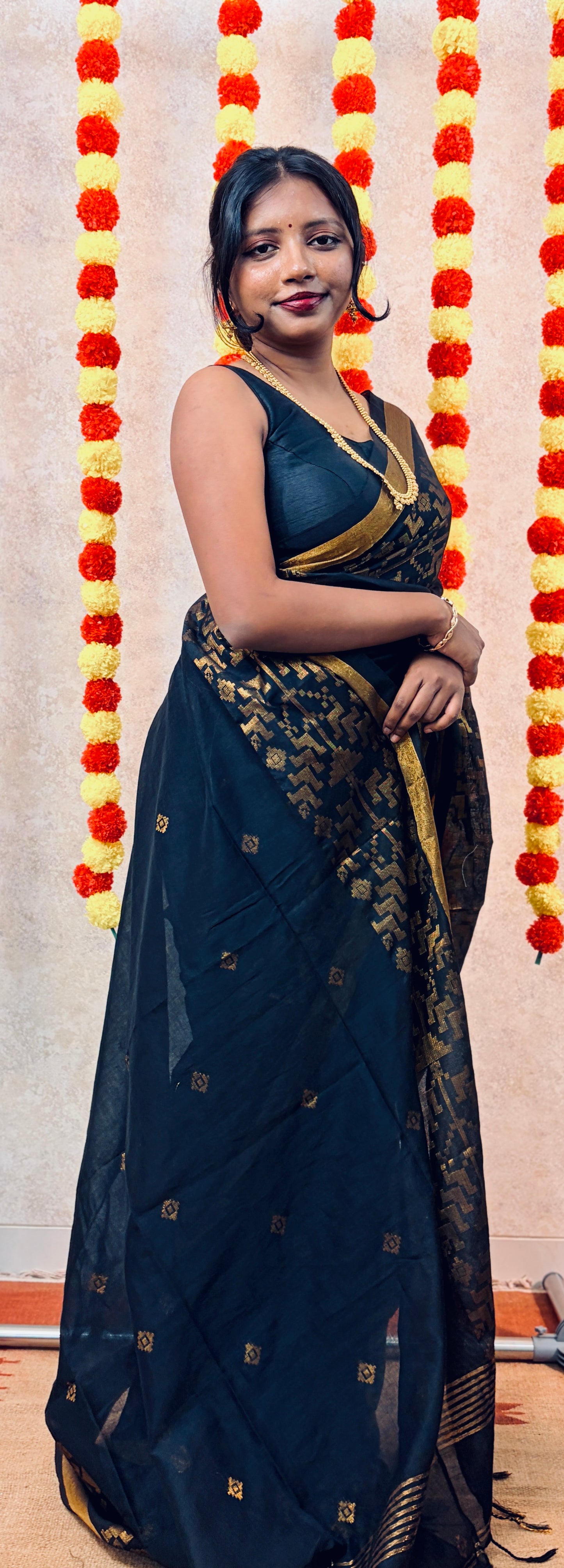 Lightweight Maheshwari with Digital Floral Border