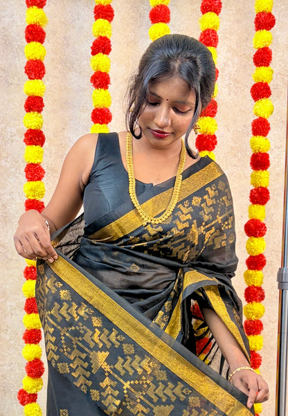 Lightweight Maheshwari with Digital Floral Border