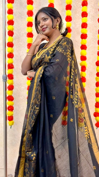 Lightweight Maheshwari with Digital Floral Border