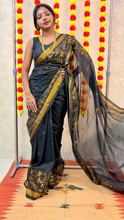 Lightweight Maheshwari with Digital Floral Border