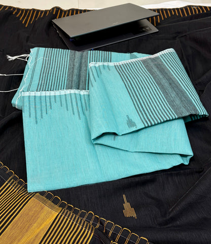 Elegant Cotton Linen  Saree with weaved border