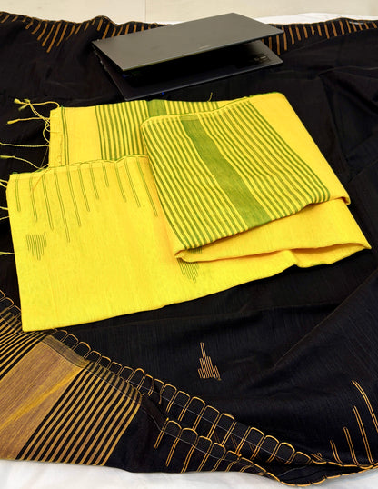 Elegant Cotton Linen  Saree with weaved border