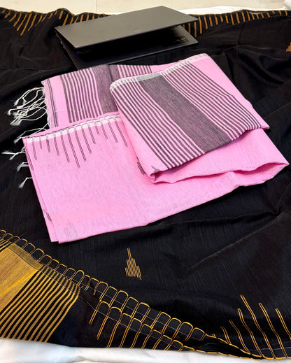 Elegant Cotton Linen  Saree with weaved border