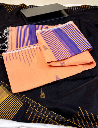 Elegant Cotton Linen  Saree with weaved border