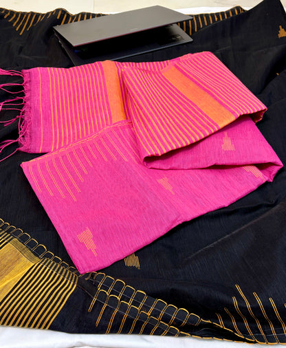 Elegant Cotton Linen  Saree with weaved border