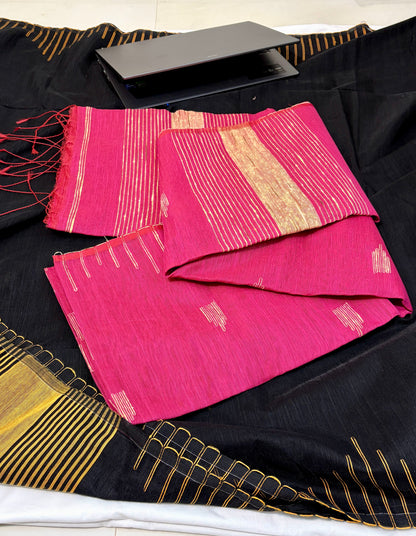 Elegant Cotton Linen  Saree with weaved border
