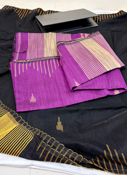 Elegant Cotton Linen  Saree with weaved border