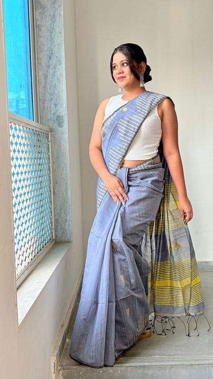 Elegant Cotton Linen  Saree with weaved border
