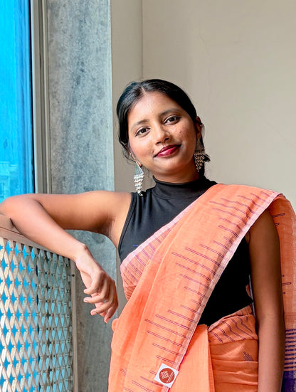 Elegant Cotton Linen  Saree with weaved border