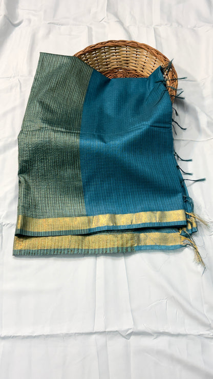 Plain Kota Doria Saree with a delicate golden border